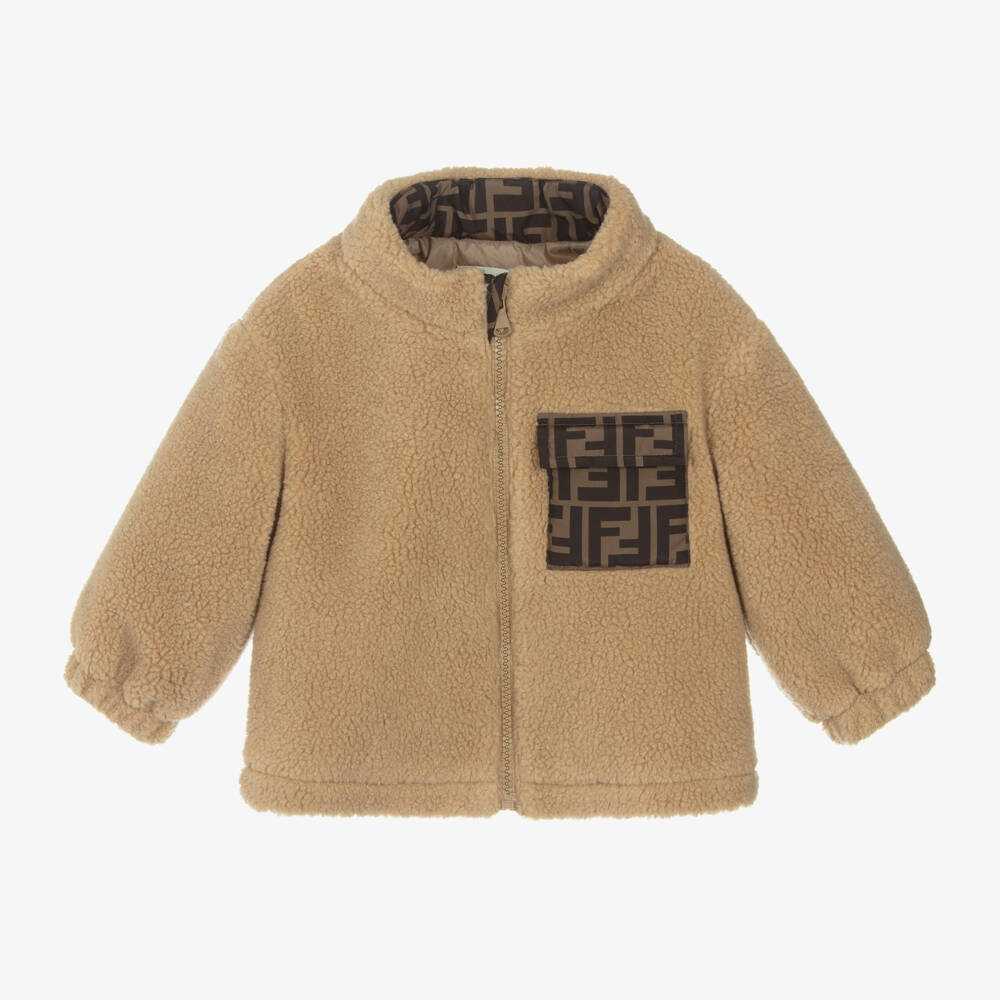 Fendi-Beige Teddy Fleece FF Baby Jacket | Childrensalon Outlet
