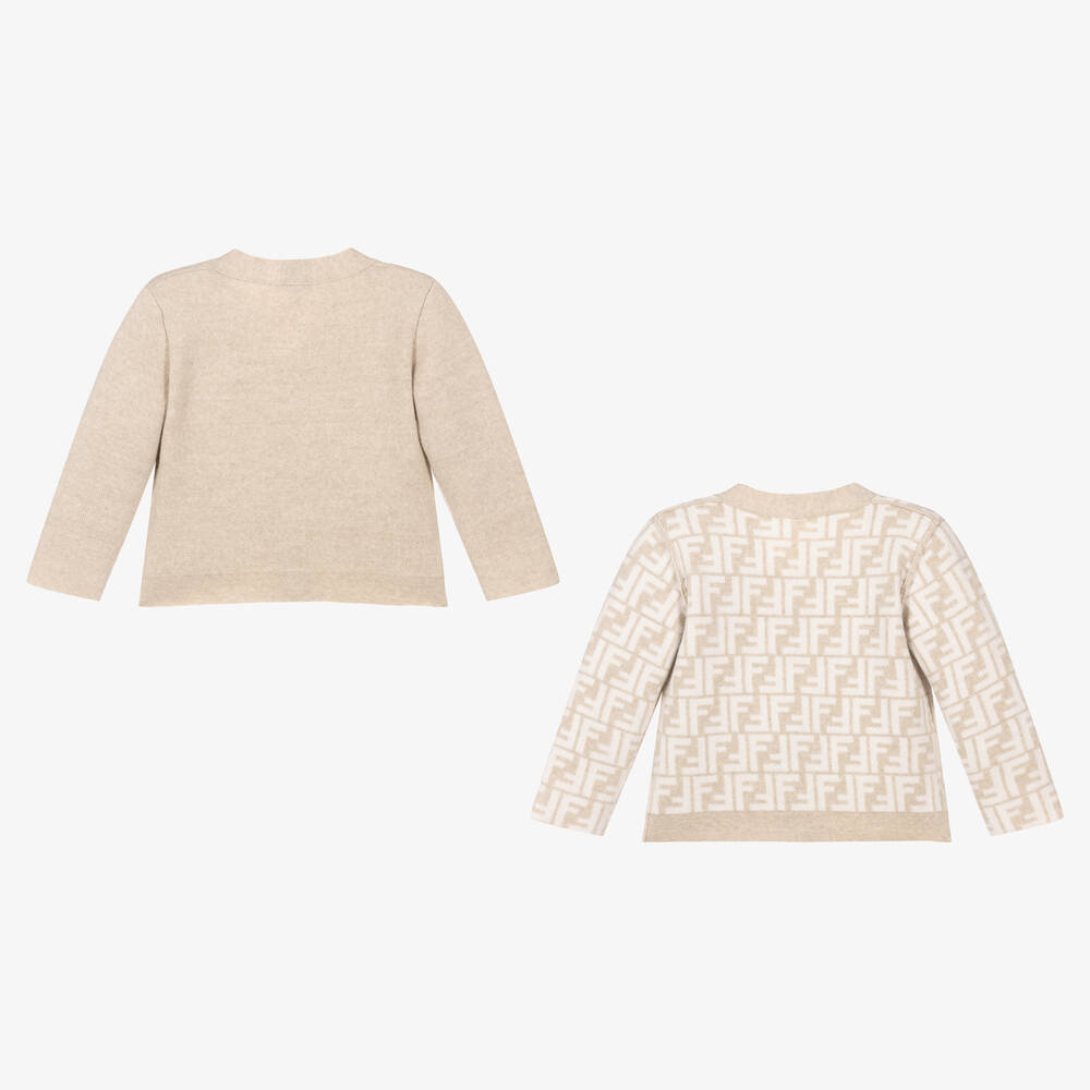 Fendi Beige Wool Cashmere FF Baby Cardigan