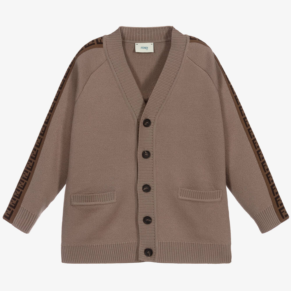 Fendi - Beige Wool FF Tape Cardigan | Childrensalon