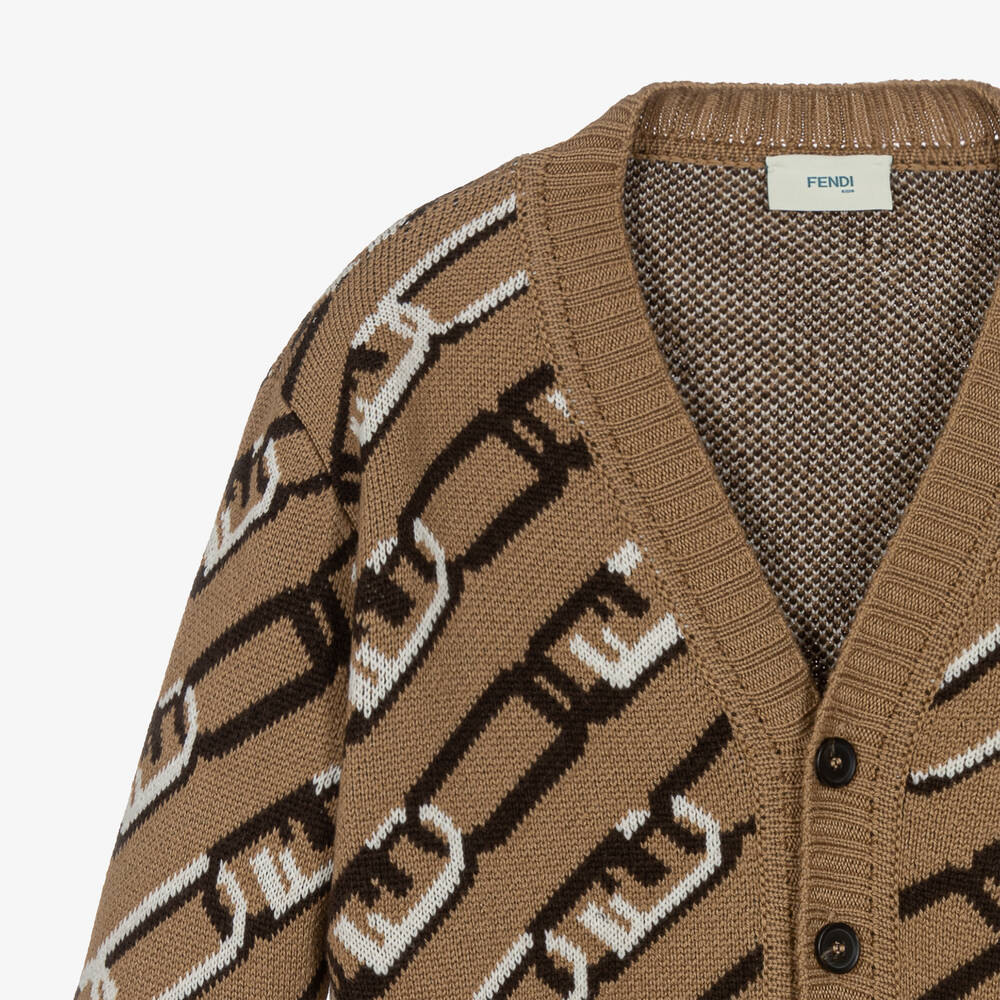 فندي-كارديغان صوف محبوك لون بيج | Childrensalon Outlet