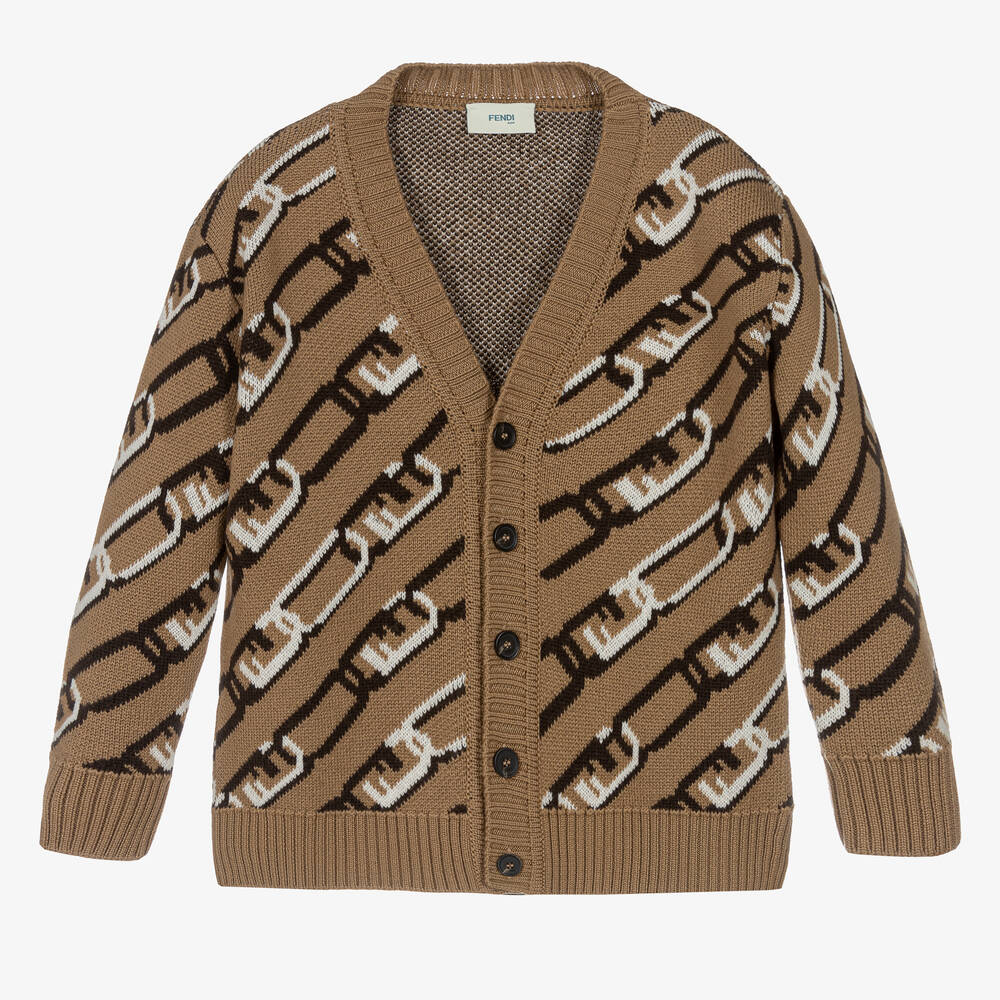 Fendi-Beige Wool Knitted Cardigan  | Childrensalon Outlet