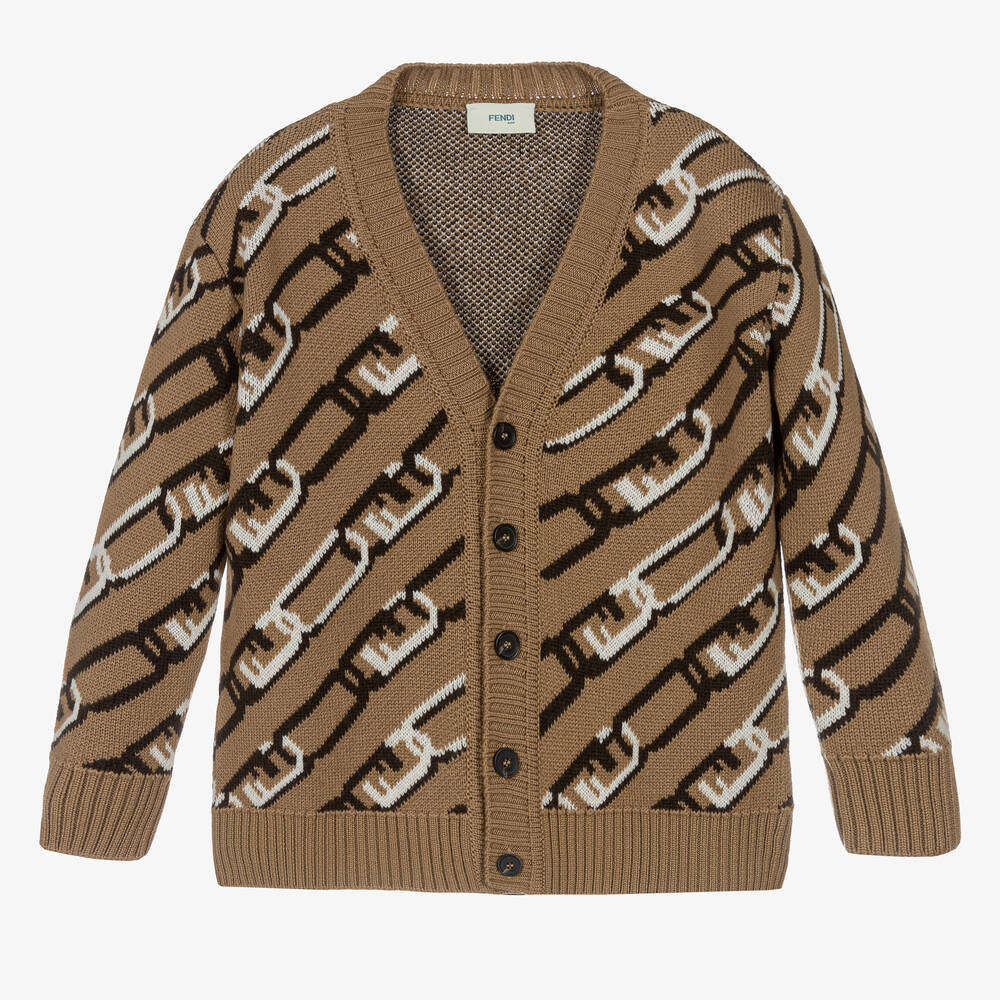 Fendi - Beige Wool Knitted Cardigan  | Childrensalon