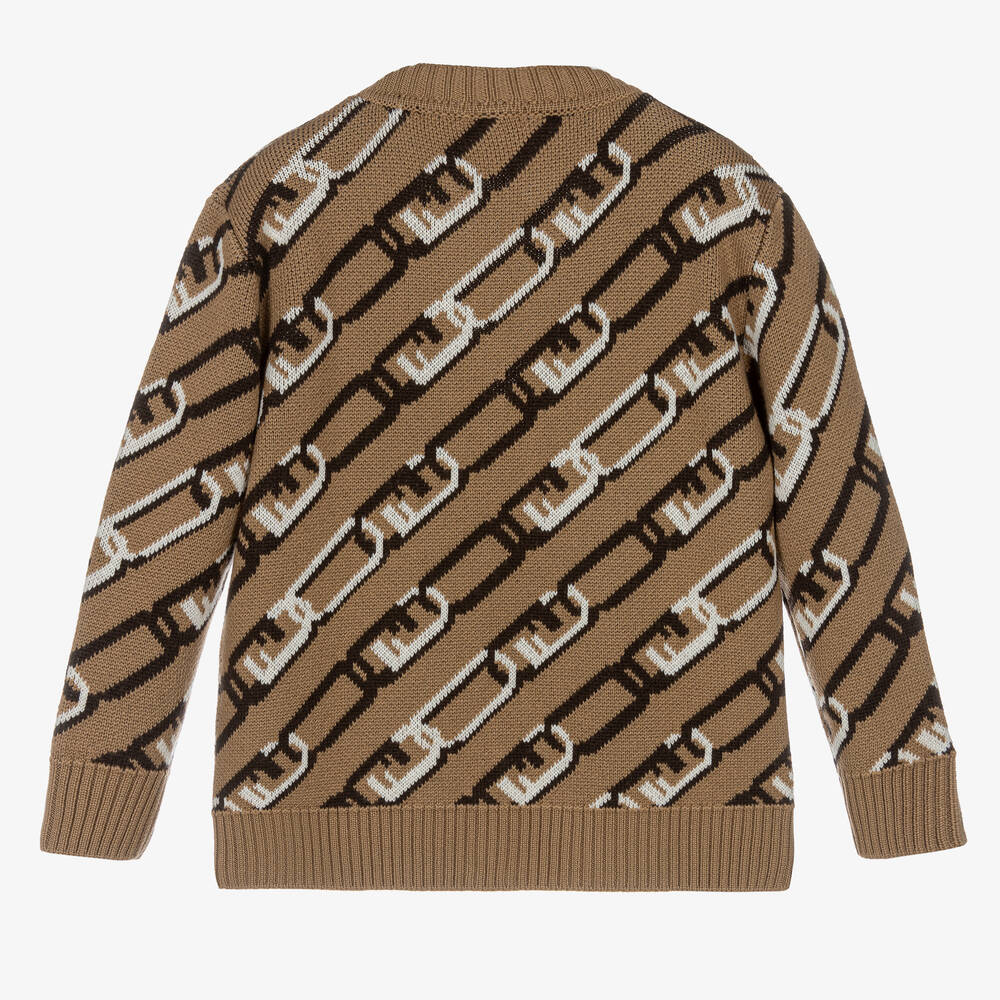Fendi Beige Wool Knitted Cardigan Childrensalon Outlet