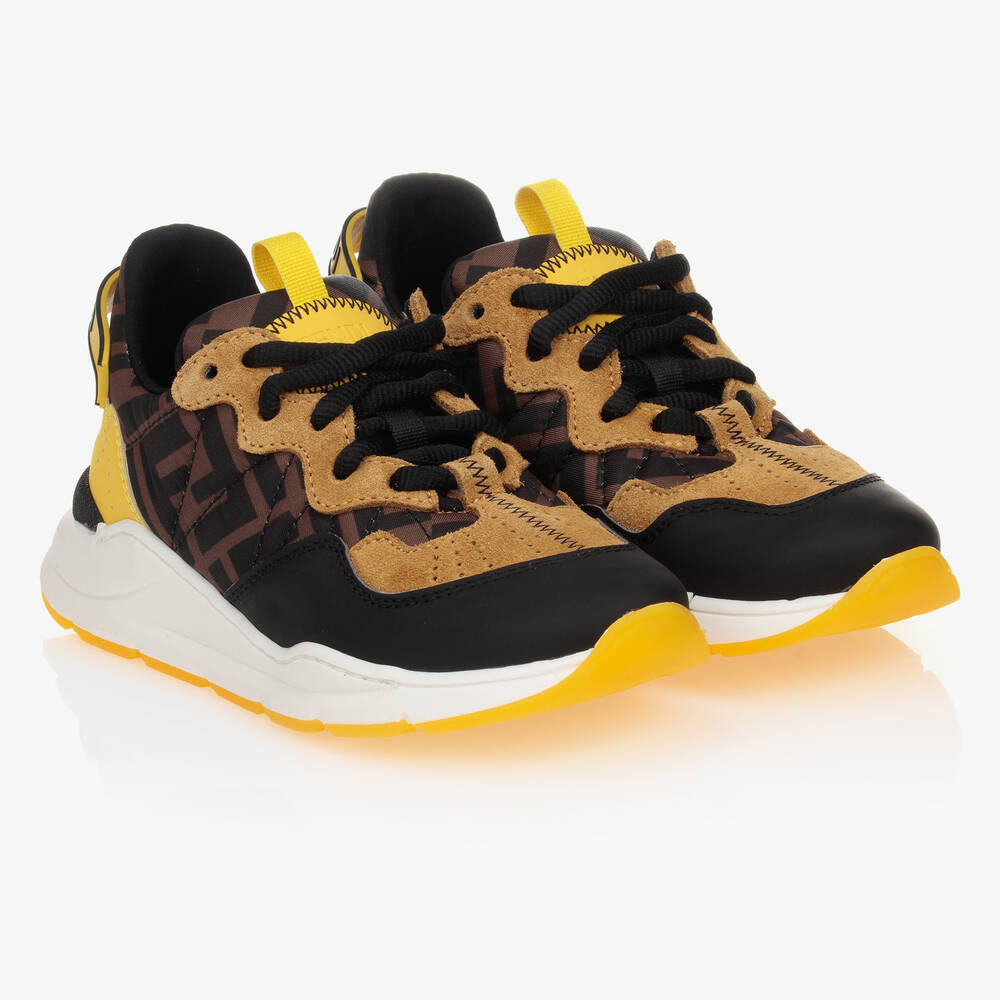 Fendi - Beige & Yellow FF Trainers | Childrensalon