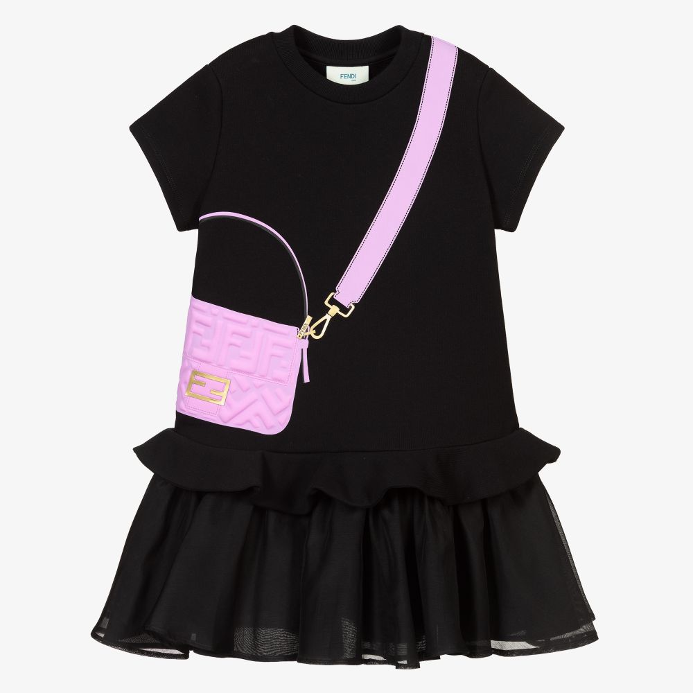 Fendi - Schwarzes Kleid mit Baguette-Tasche | Childrensalon