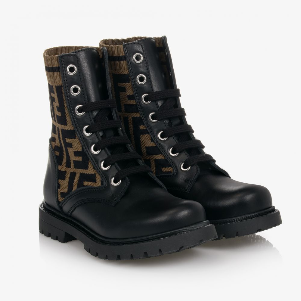 Fendi - Bottes noires et beiges FF | Childrensalon