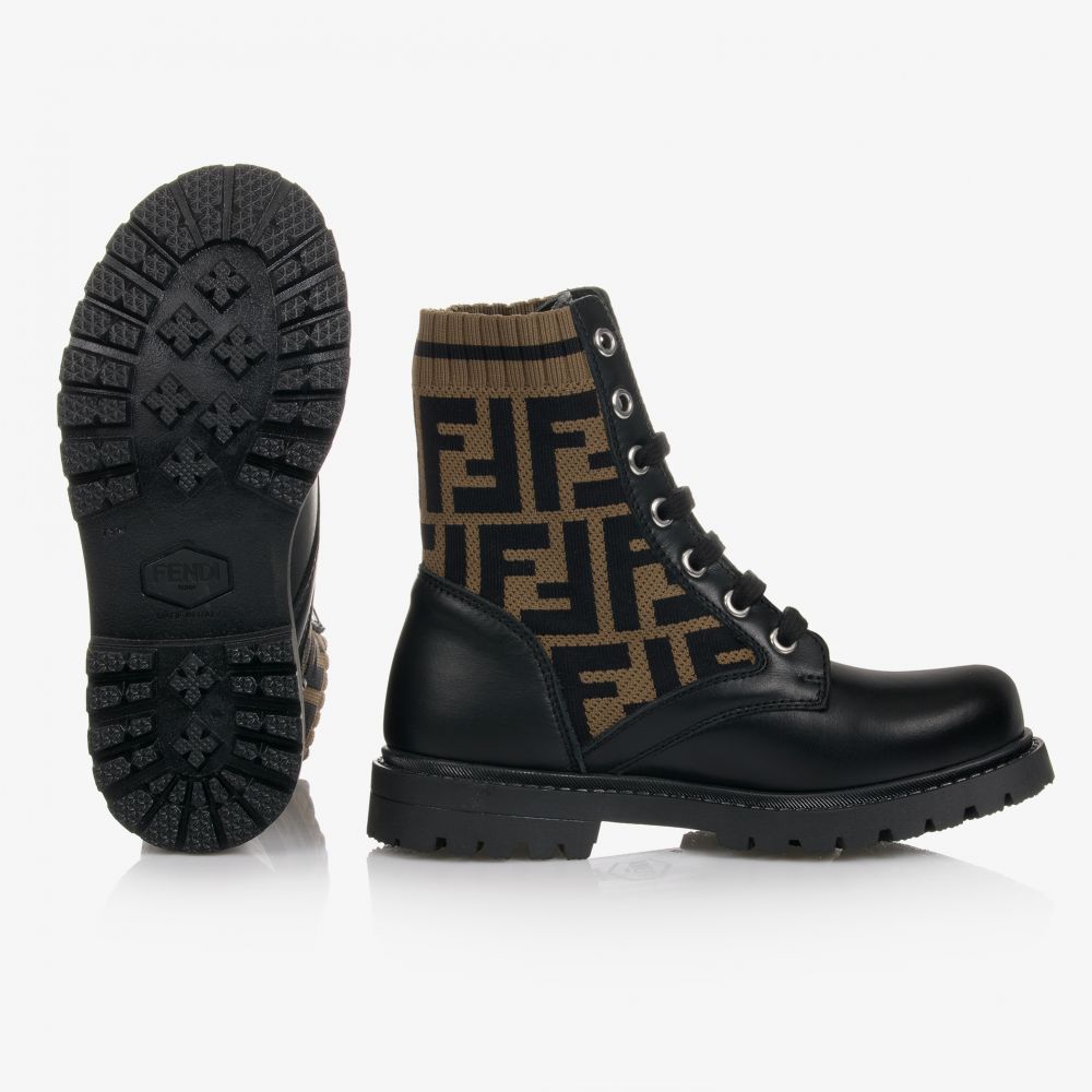 Fendi-Black & Beige FF Logo Boots | Childrensalon Outlet