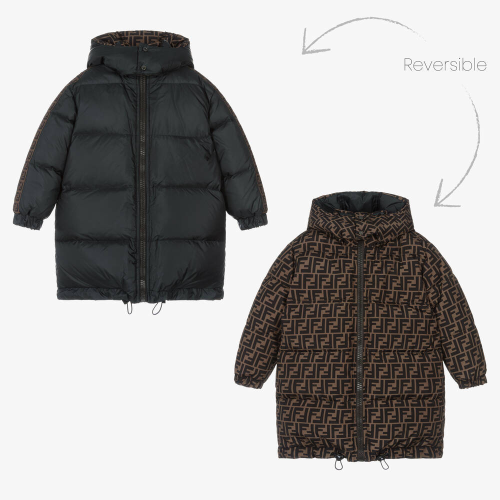 Fendi - Black & Beige Reversible Coat | Childrensalon