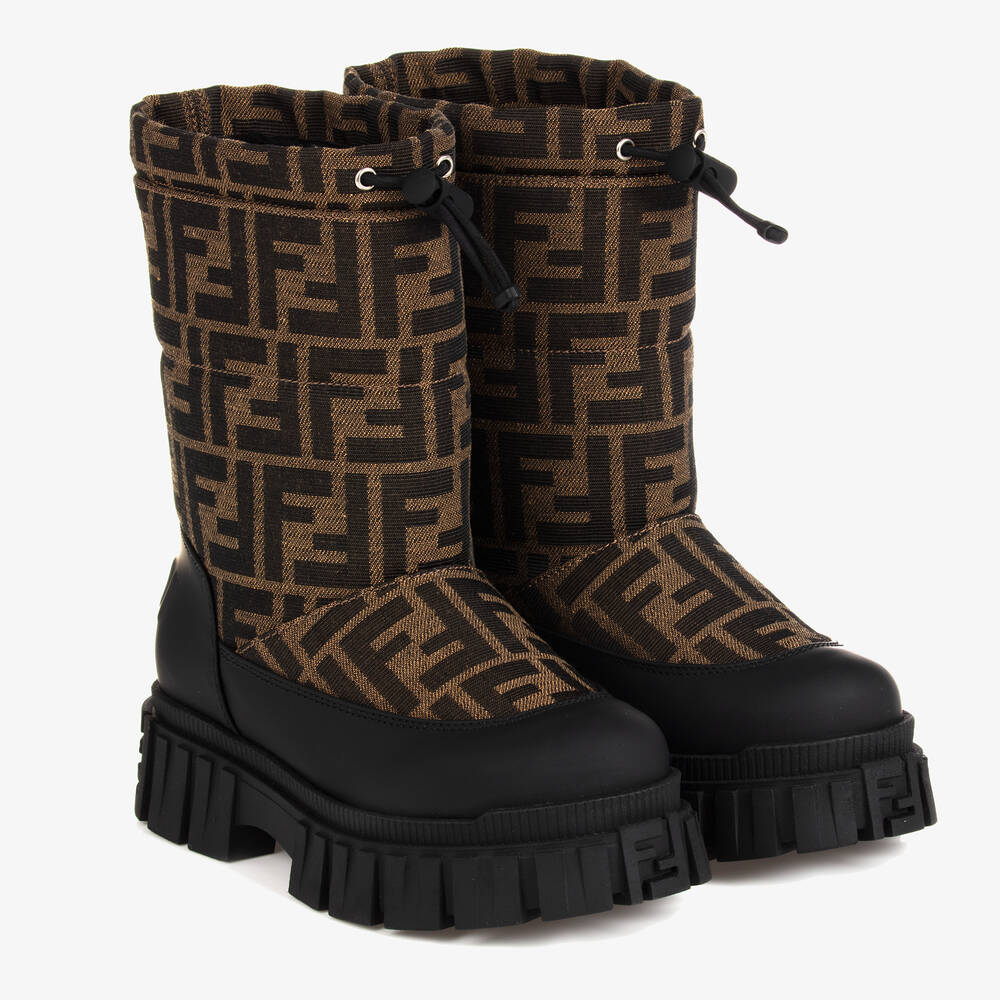 Fendi - FF Winterstiefel in Schwarz & Braun | Childrensalon