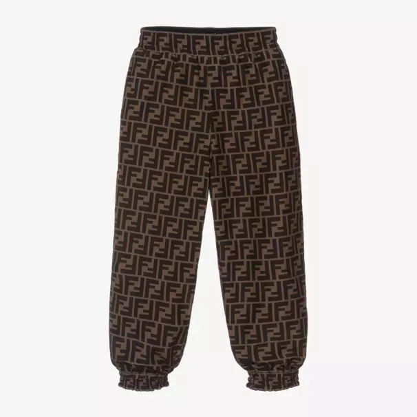 Fendi-بنطلون رياضي مزدوج الوجه باللونين الأسود والبني | Childrensalon Outlet