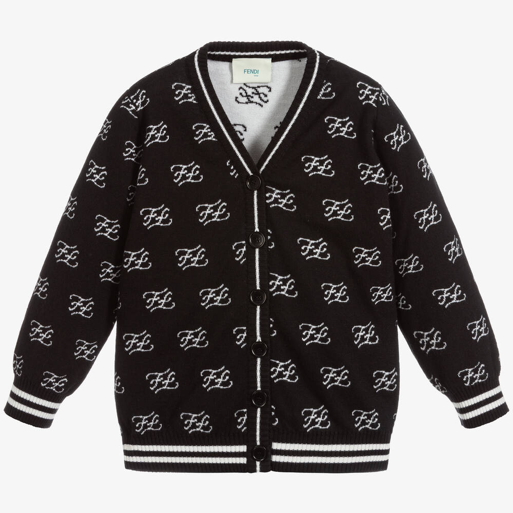 Fendi - Black Cotton Knitted Cardigan | Childrensalon