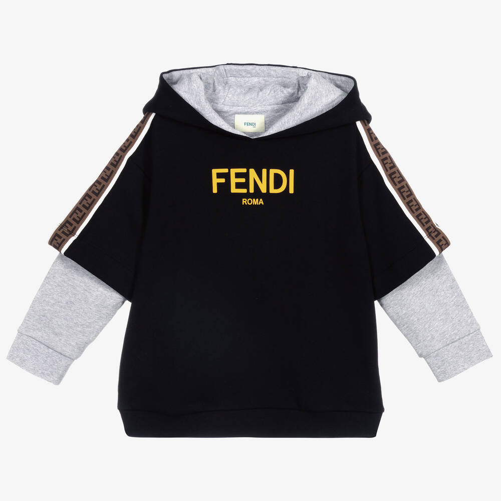 Fendi - سويتشيرت جيرسي بهود وأكمام طبقتين للأولاد | Childrensalon