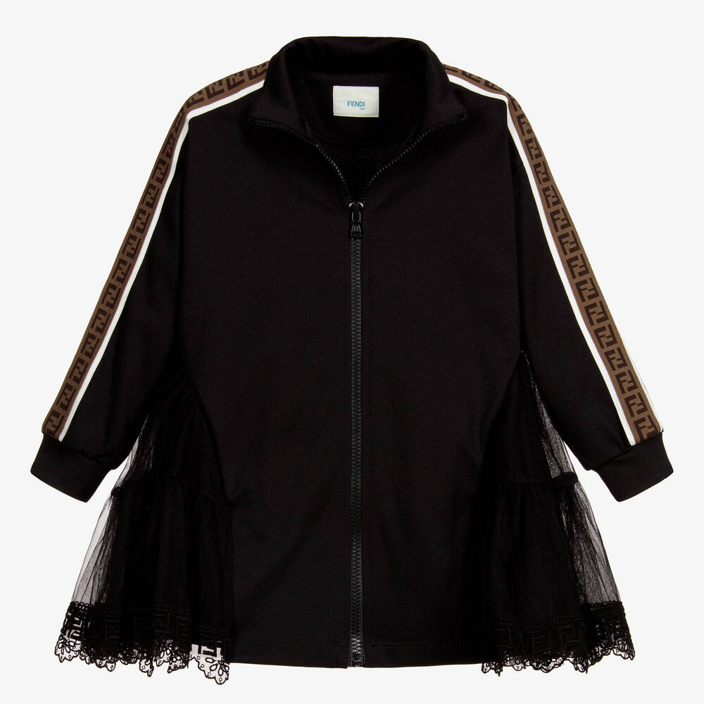 Fendi-Black FF Lace Trim Dress | Childrensalon Outlet