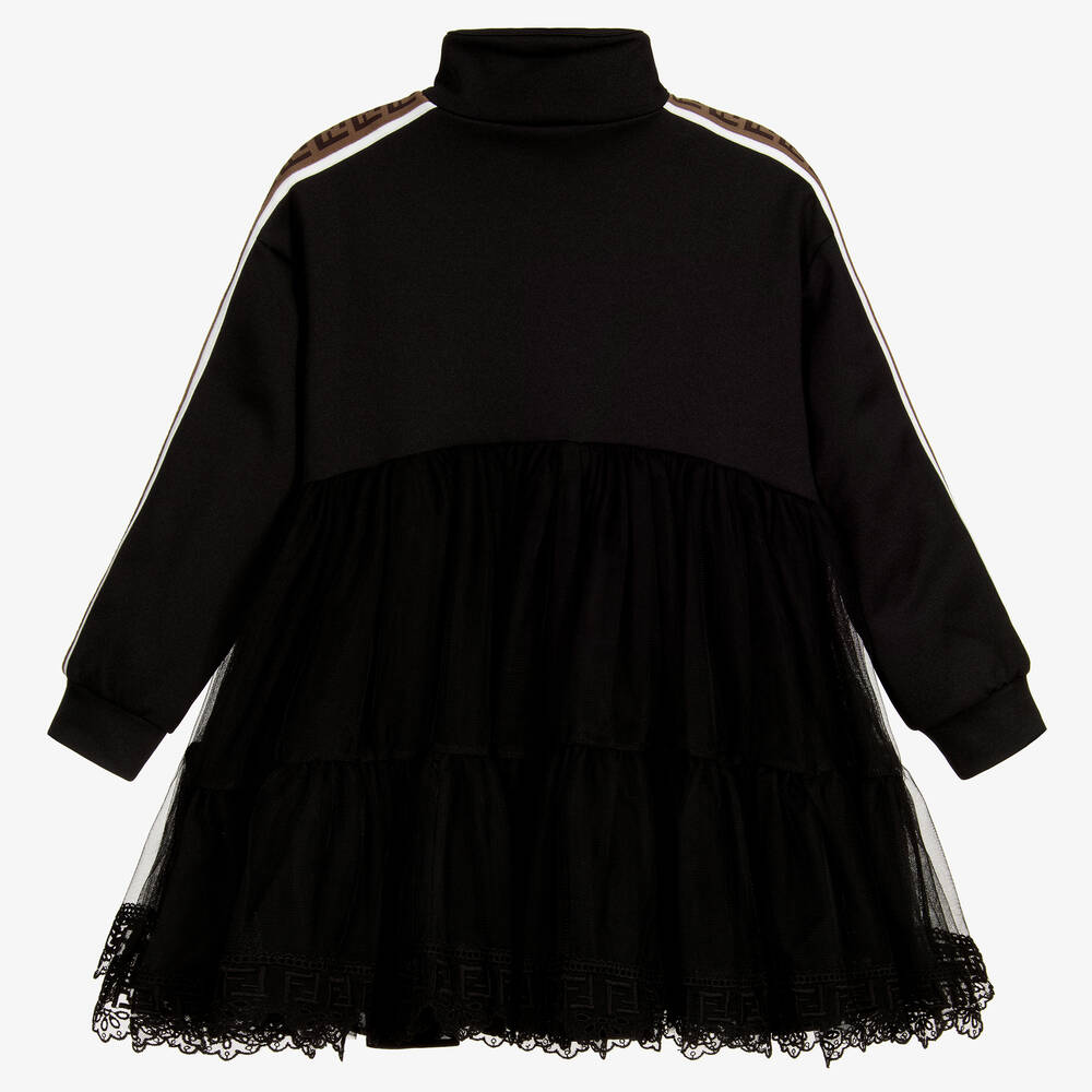Fendi-Black FF Lace Trim Dress | Childrensalon Outlet