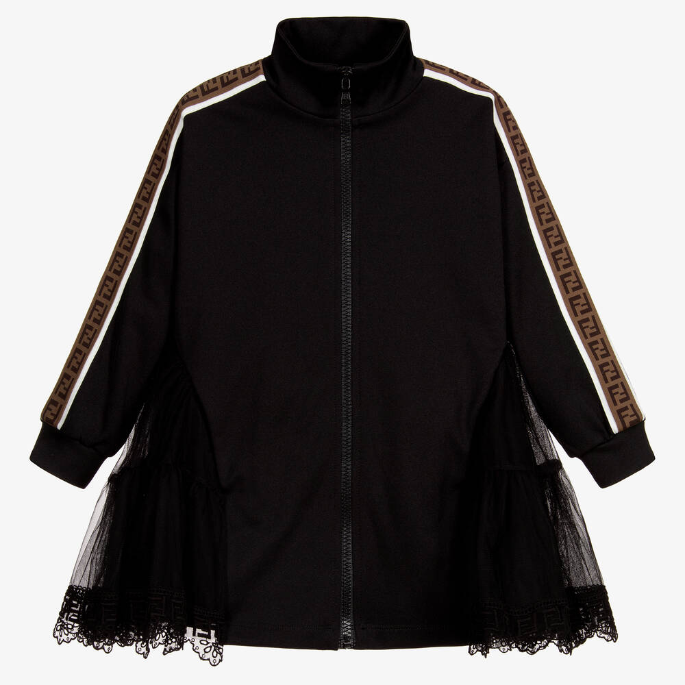 Fendi-Black FF Lace Trim Dress  | Childrensalon Outlet