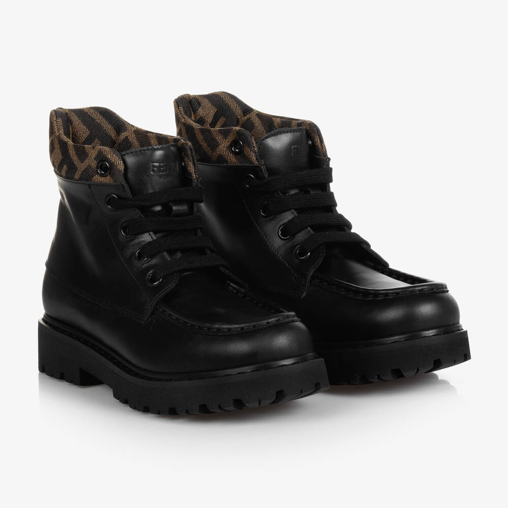 Fendi - Черные кожаные ботинки FF | Childrensalon