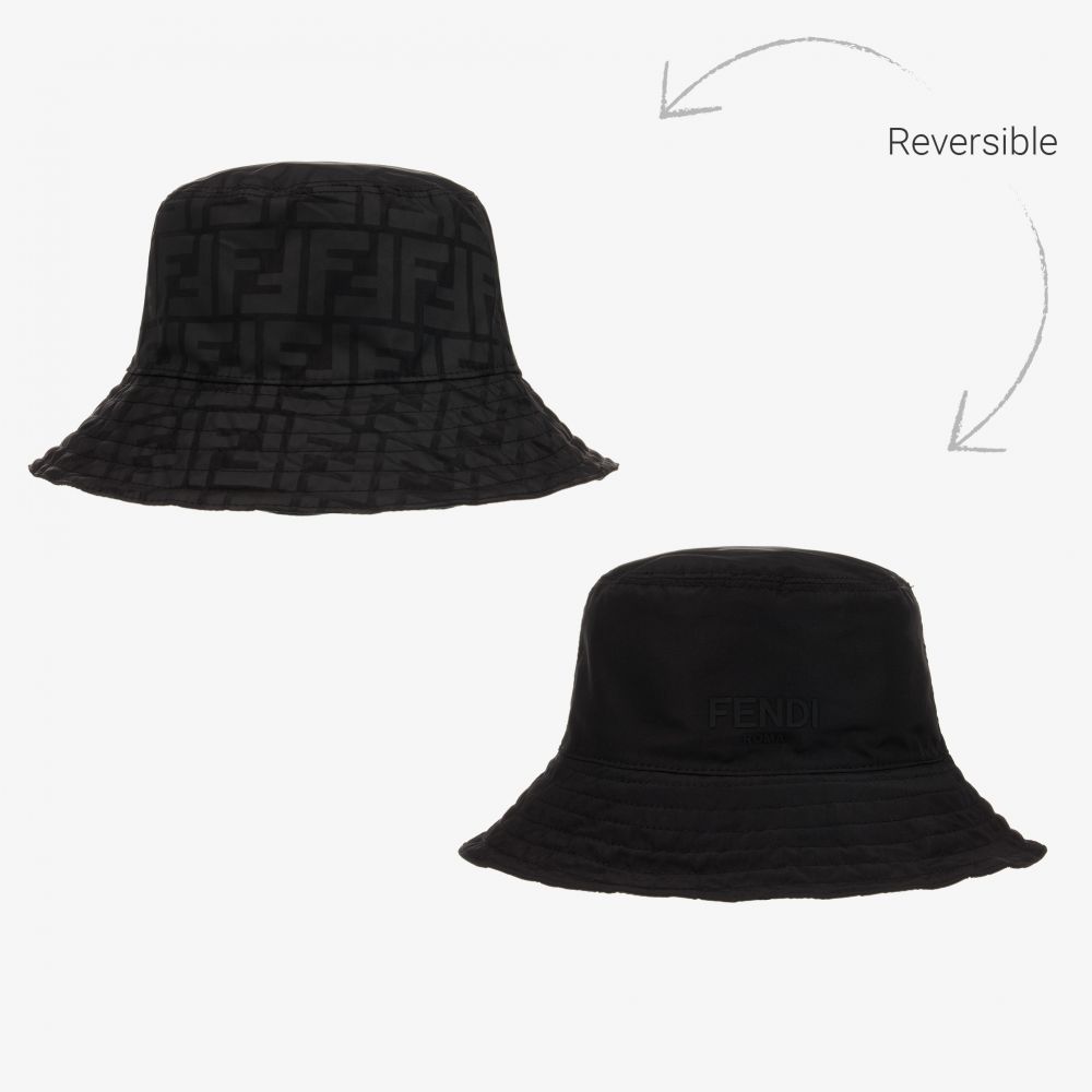 Fendi - Черная двусторонняя шляпа с принтом FF | Childrensalon