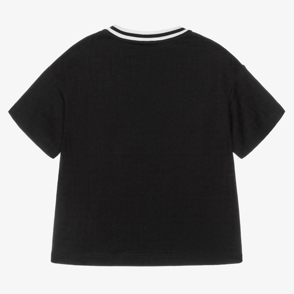 Fendi - Black Jacquard FF Logo T-Shirt | Childrensalon Outlet