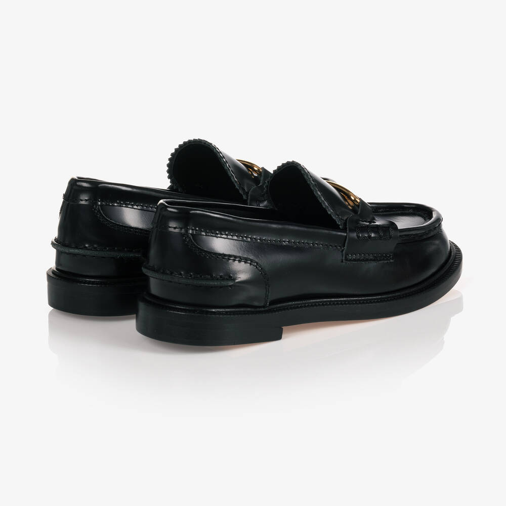 Fendi-Black Leather Loafer Shoes | Childrensalon Outlet