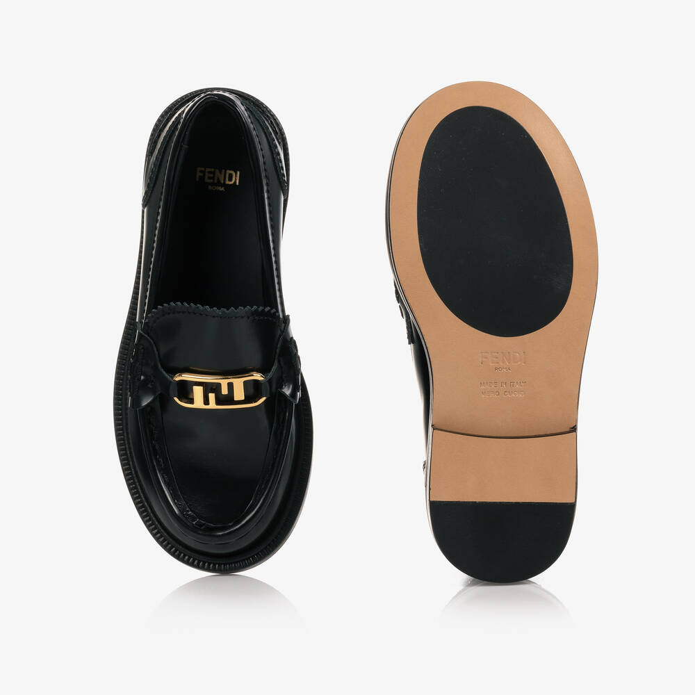 Fendi-Black Leather Loafer Shoes | Childrensalon Outlet