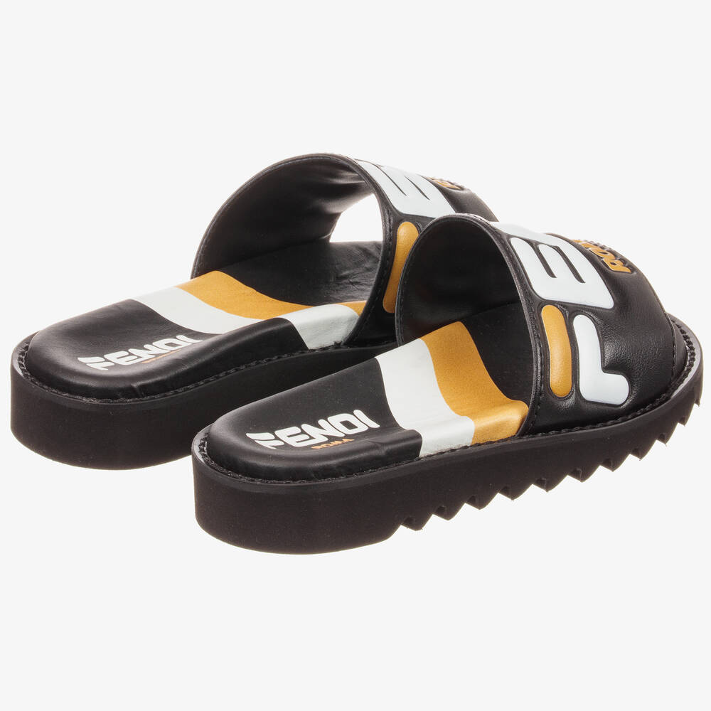 فندي Mania-شبشب سلايدرز جلد لون أسود | Childrensalon Outlet