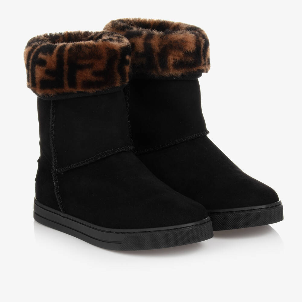 Fendi - Black Suede Leather FF Boots | Childrensalon