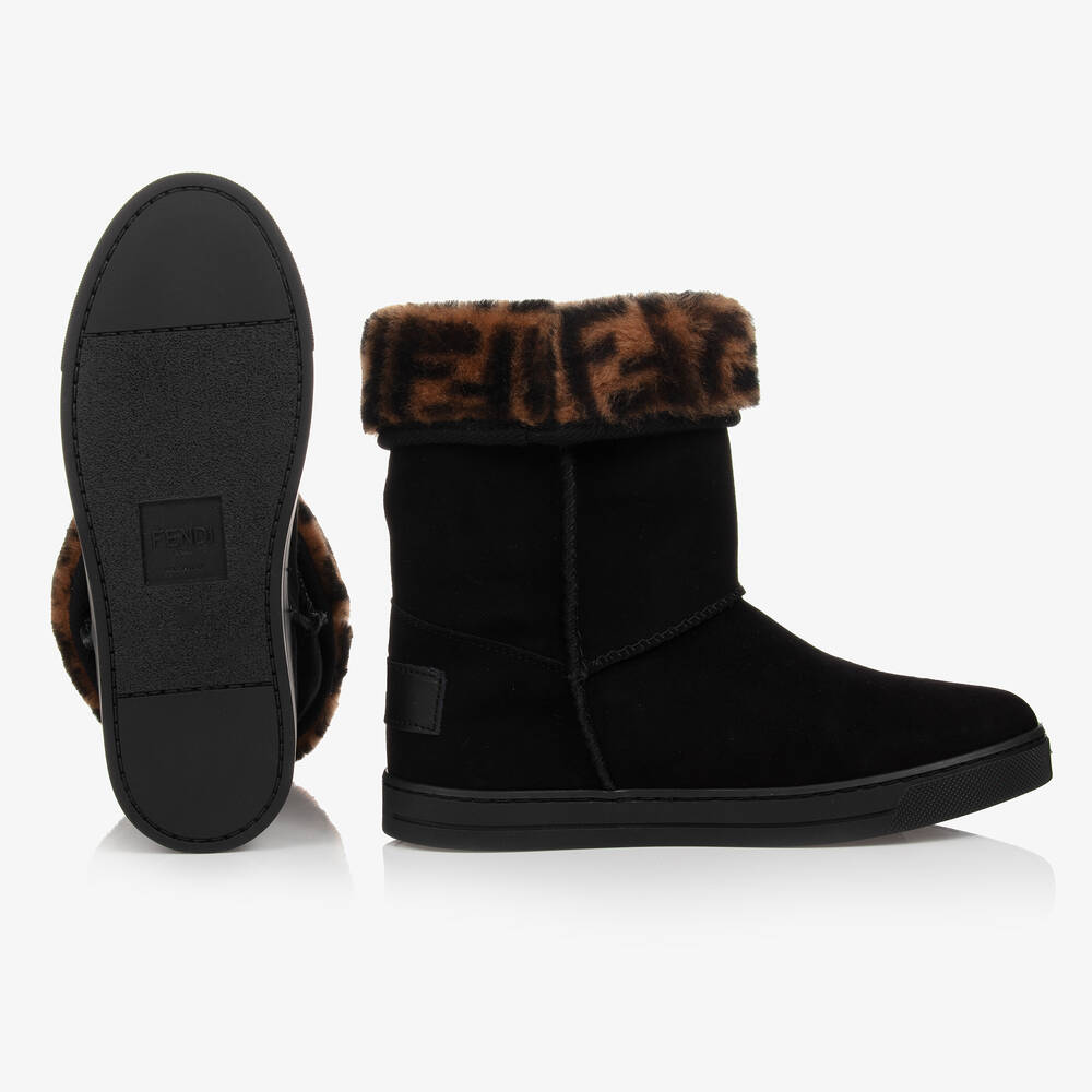 Fendi-Black Suede Leather FF Boots | Childrensalon Outlet