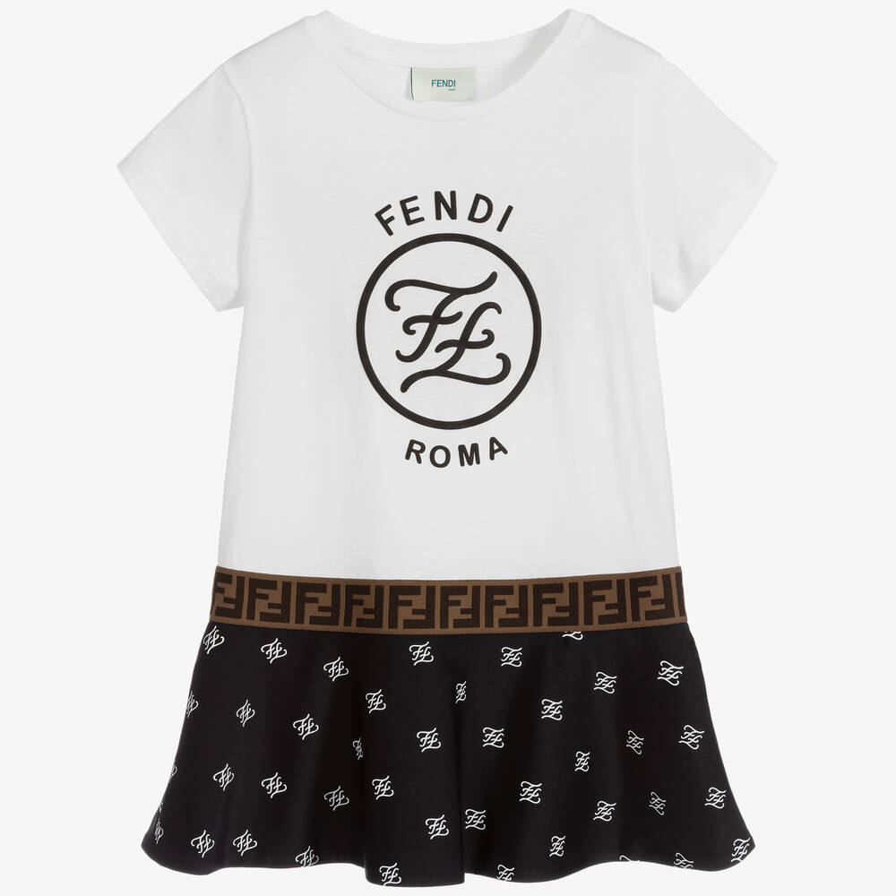Fendi-Black & White FF Logo Dress | Childrensalon Outlet