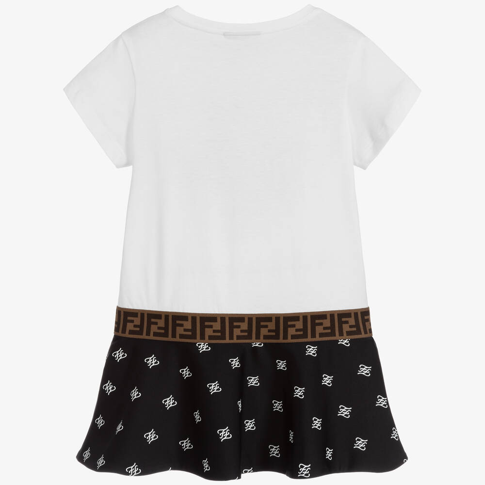 Fendi-Black & White FF Logo Dress | Childrensalon Outlet