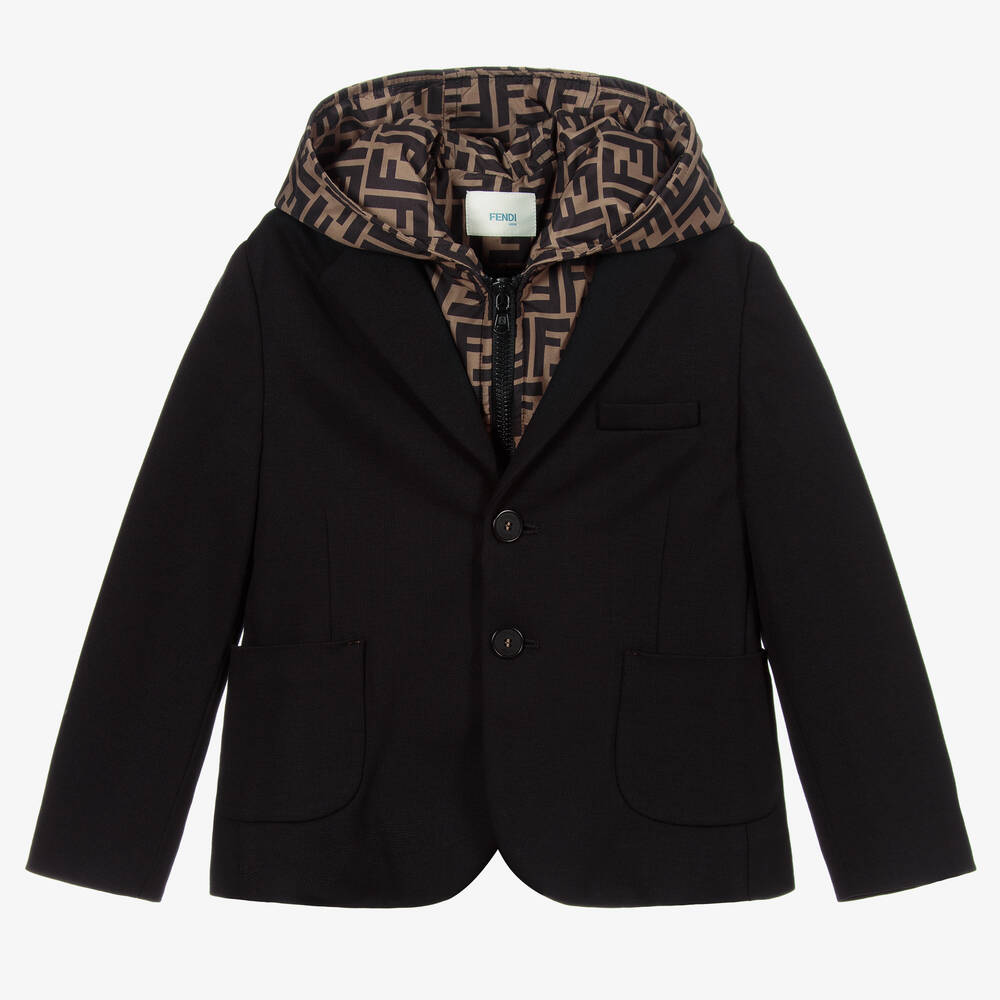 Fendi - Schwarzer Wollblazer mit FF-Kapuze | Childrensalon