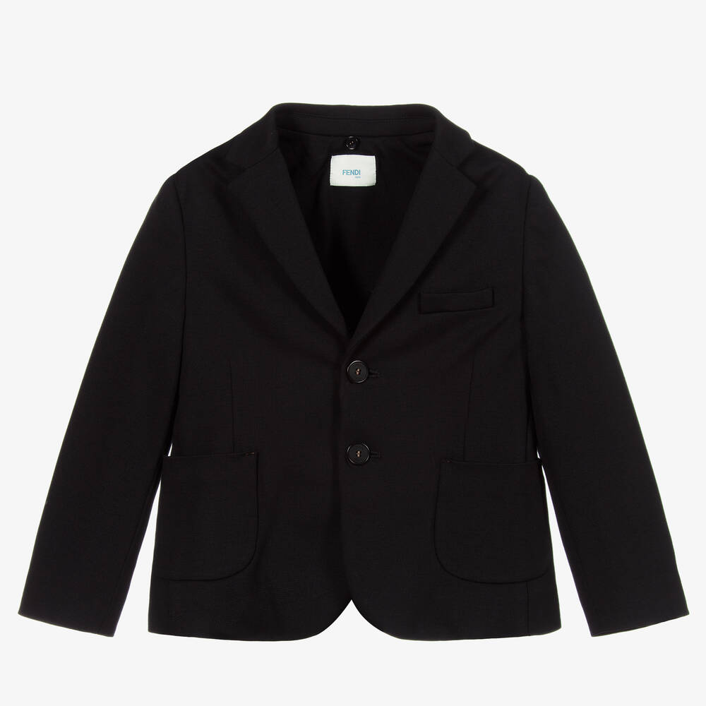 Fendi-Черный шерстяной блейзер с капюшоном с принтом-логотипом FF | Childrensalon Outlet