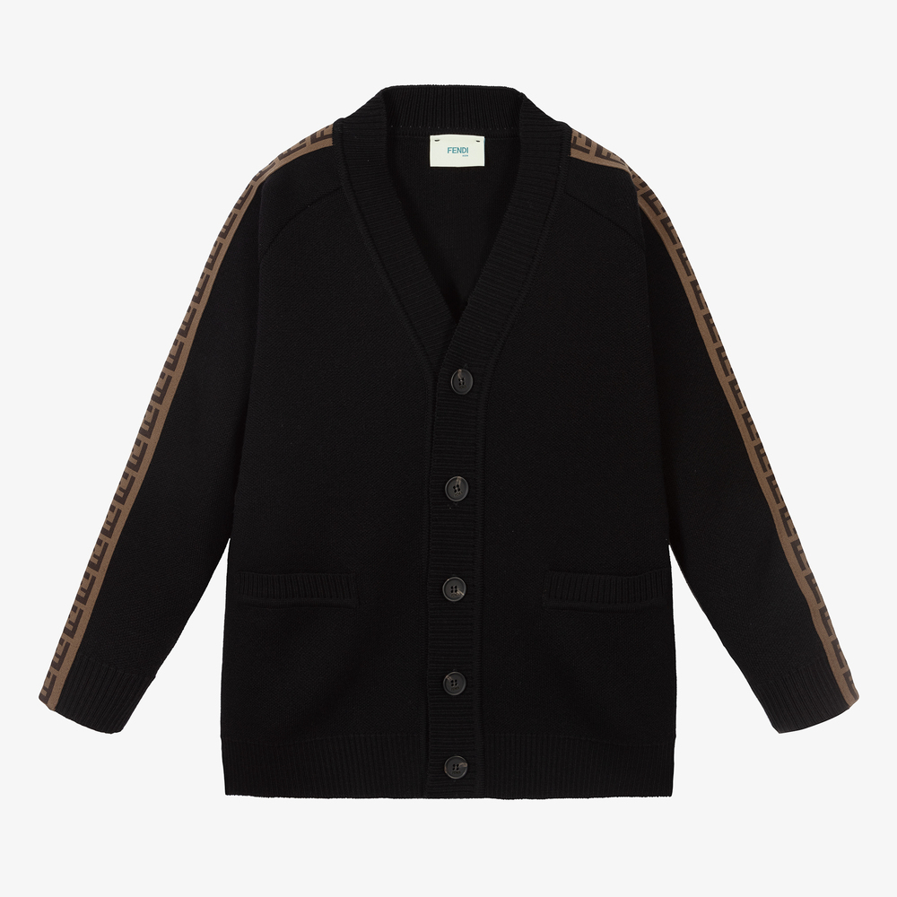 Fendi - Black Wool FF Taping Cardigan | Childrensalon