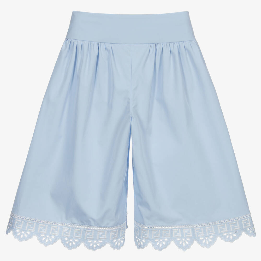 Fendi-Голубые хлопковые кюлоты с принтом FF | Childrensalon Outlet