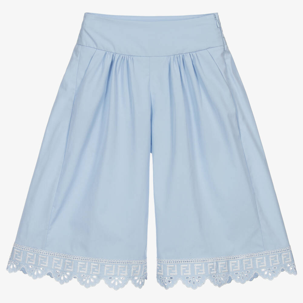 Fendi - Jupe-culotte bleue en coton FF  | Childrensalon
