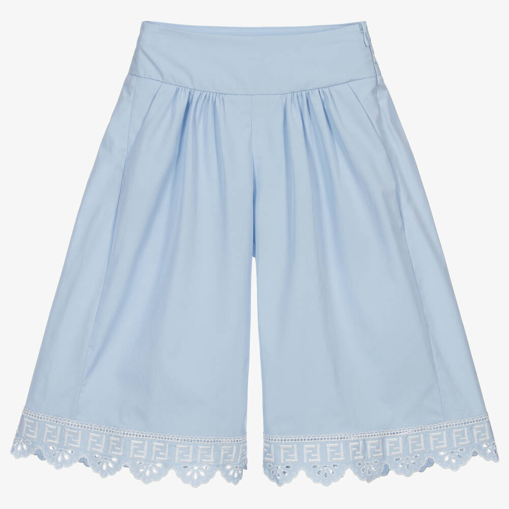 Fendi - Blue Cotton FF Logo Culottes  | Childrensalon