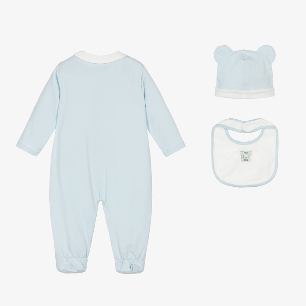 Fendi-Blue Cotton Jersey Babysuit Gift Set | Childrensalon Outlet