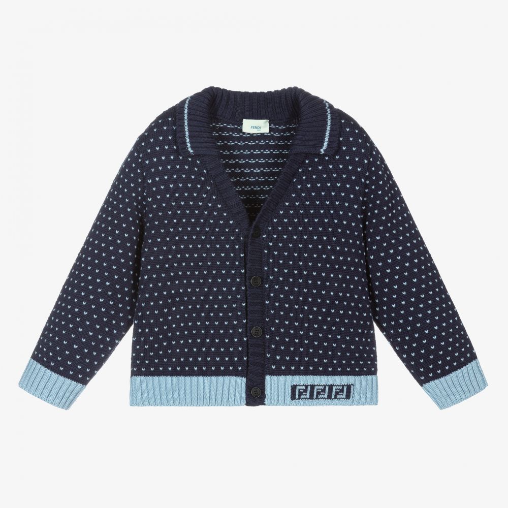 Fendi - Blue Cotton Knit Baby Cardigan | Childrensalon