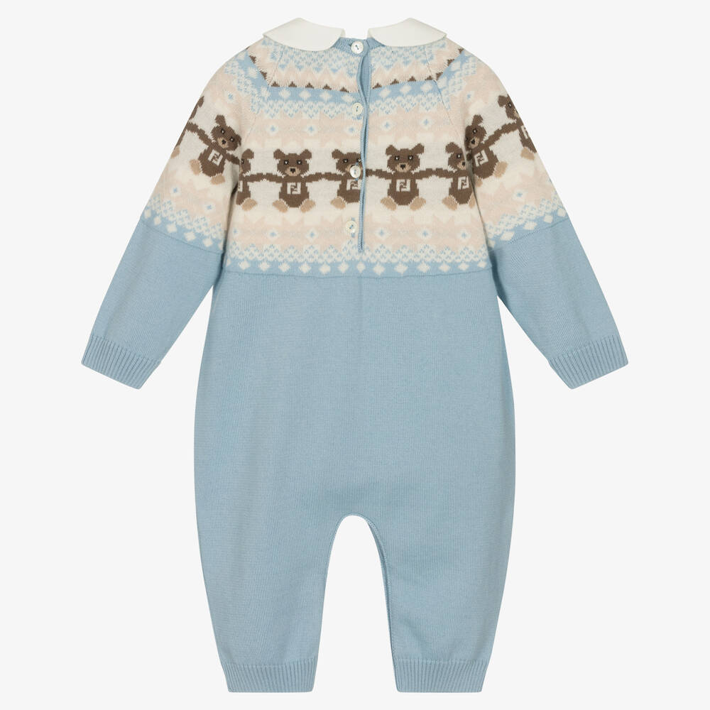Fendi-Blue Cotton Knit Logo Romper | Childrensalon Outlet