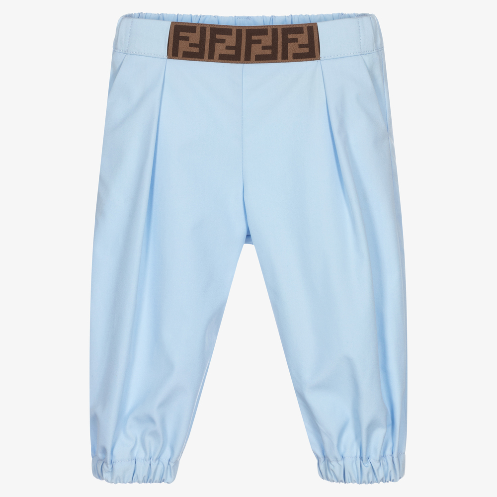 Fendi - Blue Cotton Logo Baby Trousers | Childrensalon