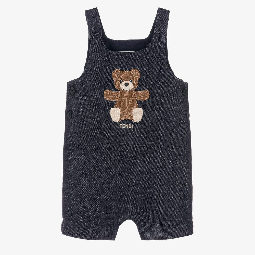 Fendi-Blue Denim Logo Baby Dungaree Shorts | Childrensalon Outlet