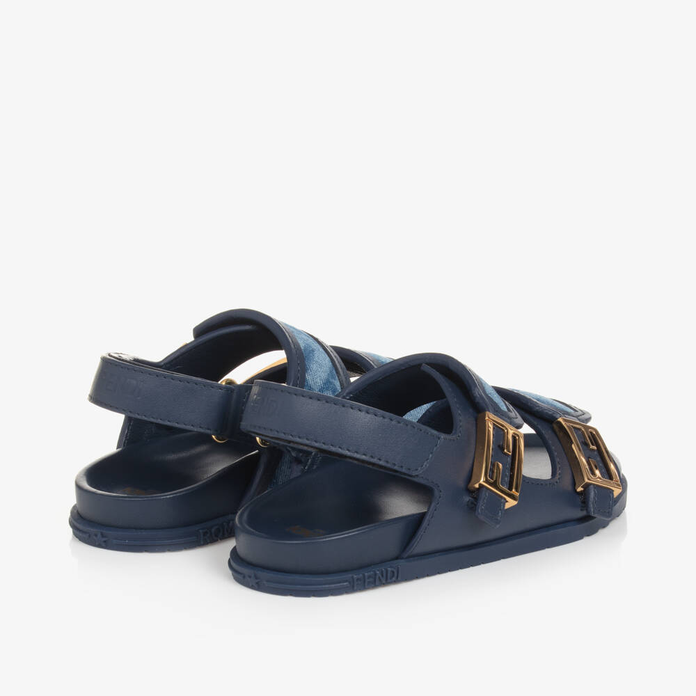 Fendi-Blue Leather FF Velcro Sandals | Childrensalon Outlet