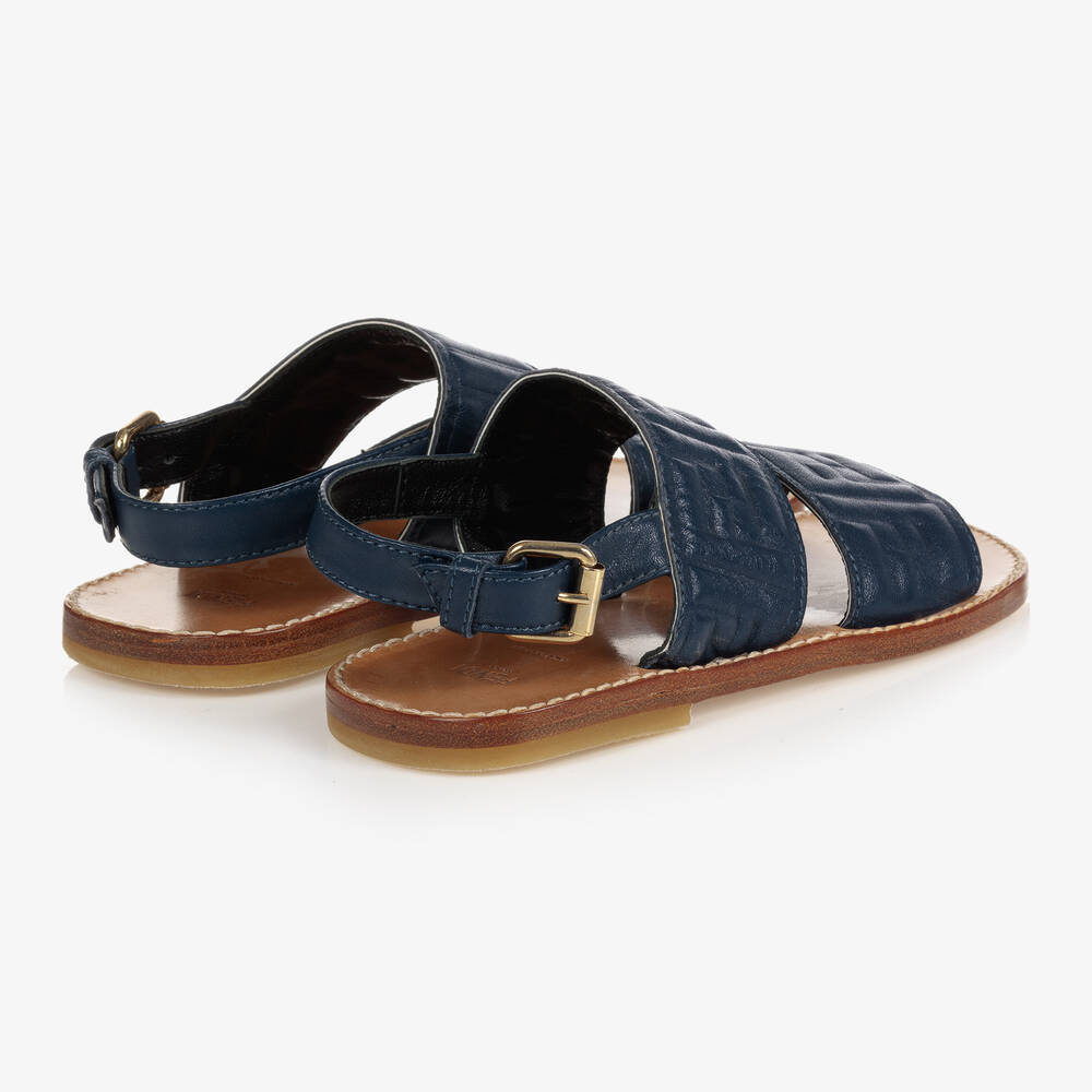 Fendi Blue Leather Logo Sandals Childrensalon Outlet