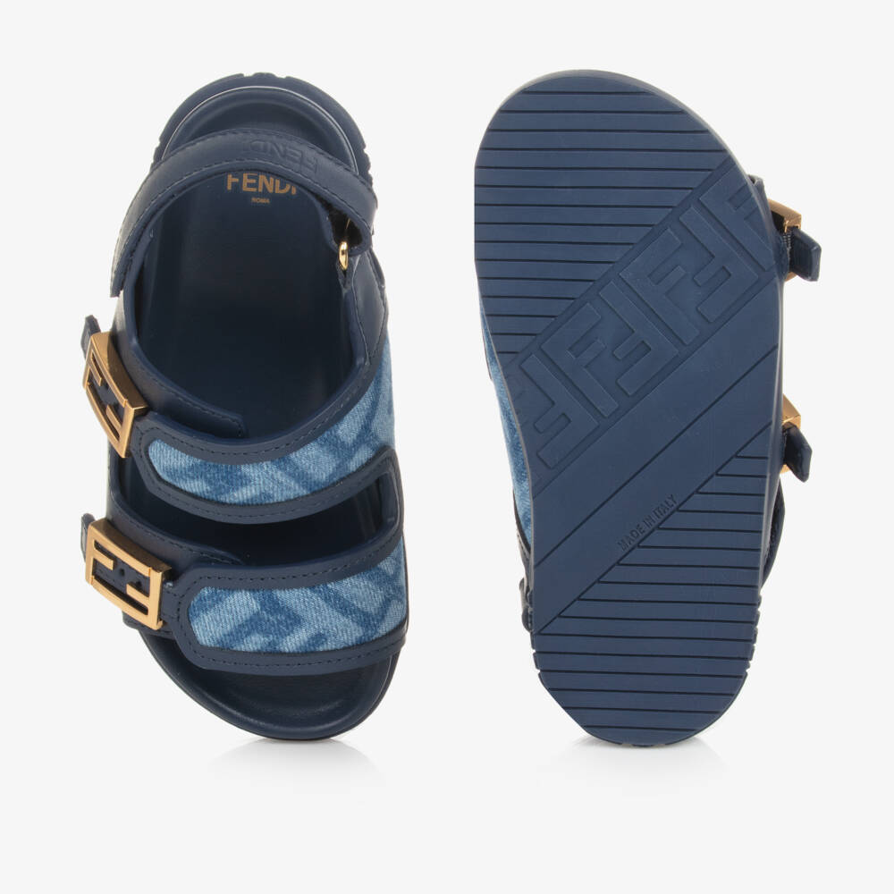 Fendi-صنادل جلدية زرقاء بشريط فيلكرو | Childrensalon Outlet