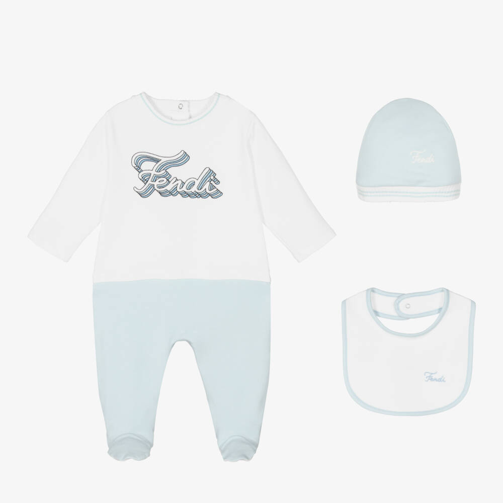 Fendi-Blue Logo Babygrow Gift Set | Childrensalon Outlet