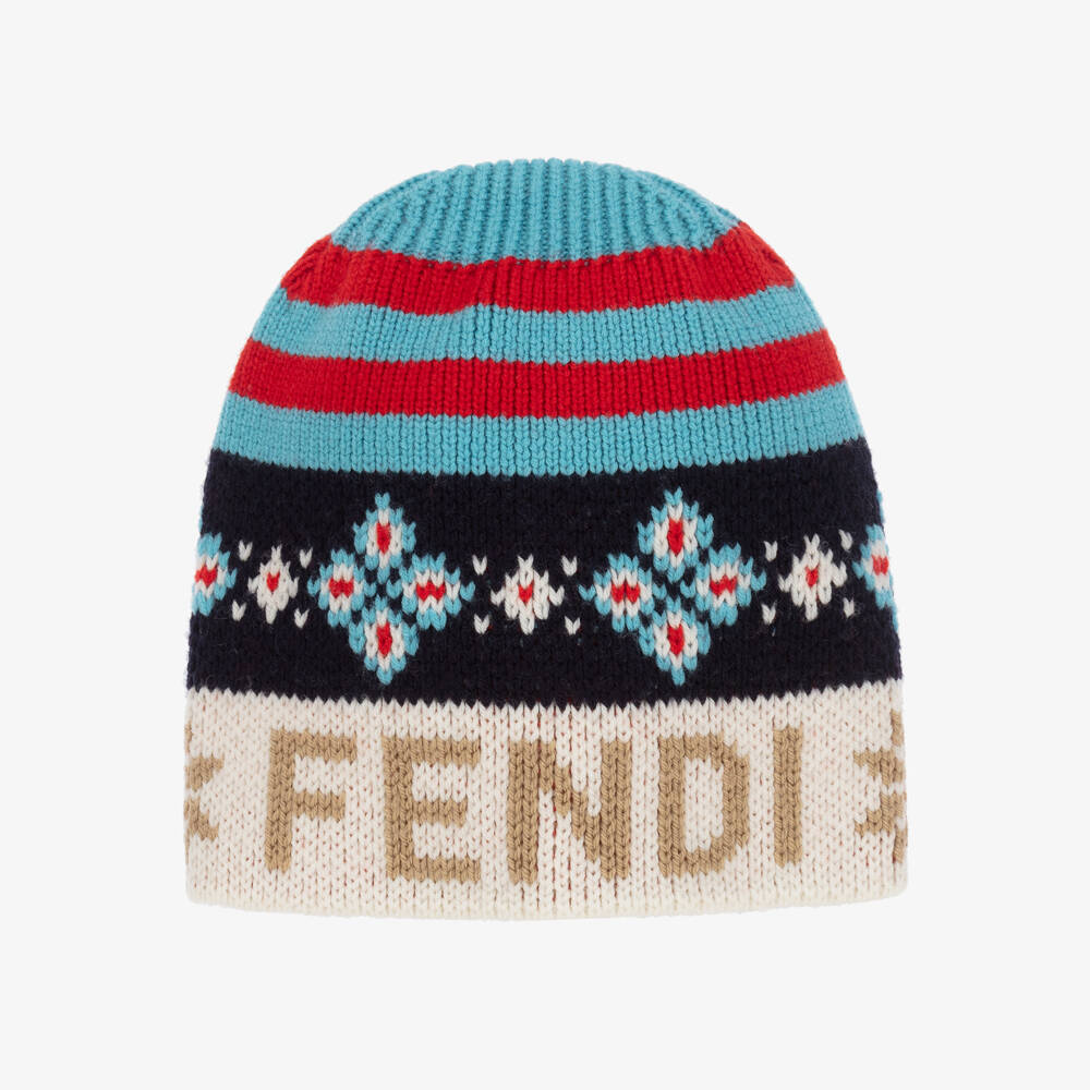 Fendi-Blue Logo Wool Knit Beanie Hat | Childrensalon Outlet