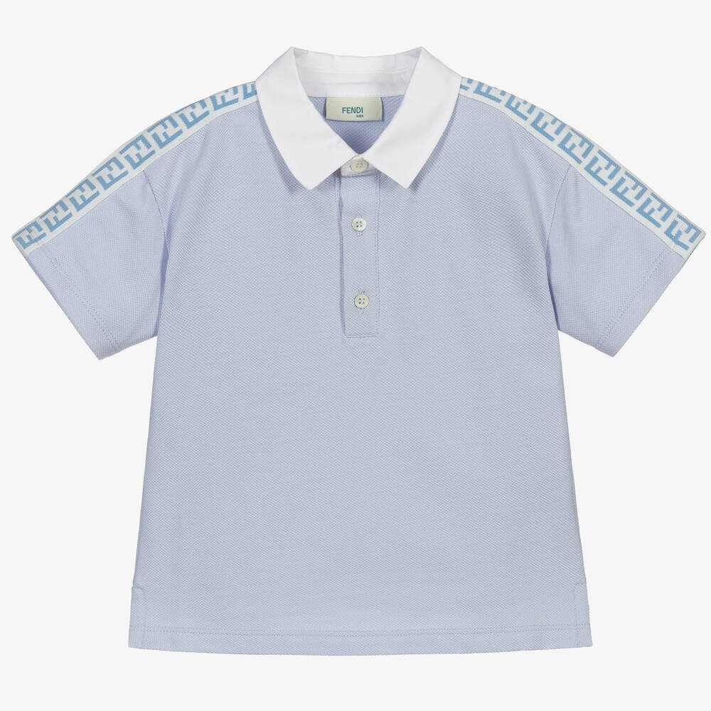 Fendi - Голубая рубашка поло из пике с принтом FF для малышей  | Childrensalon