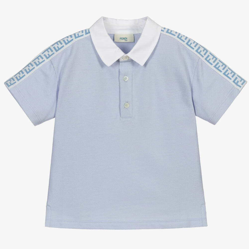 Fendi - Polo bleu en piqué FF Bébé  | Childrensalon