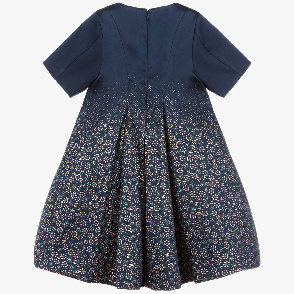 Fendi-Blue Silk Blend Jacquard Dress | Childrensalon Outlet