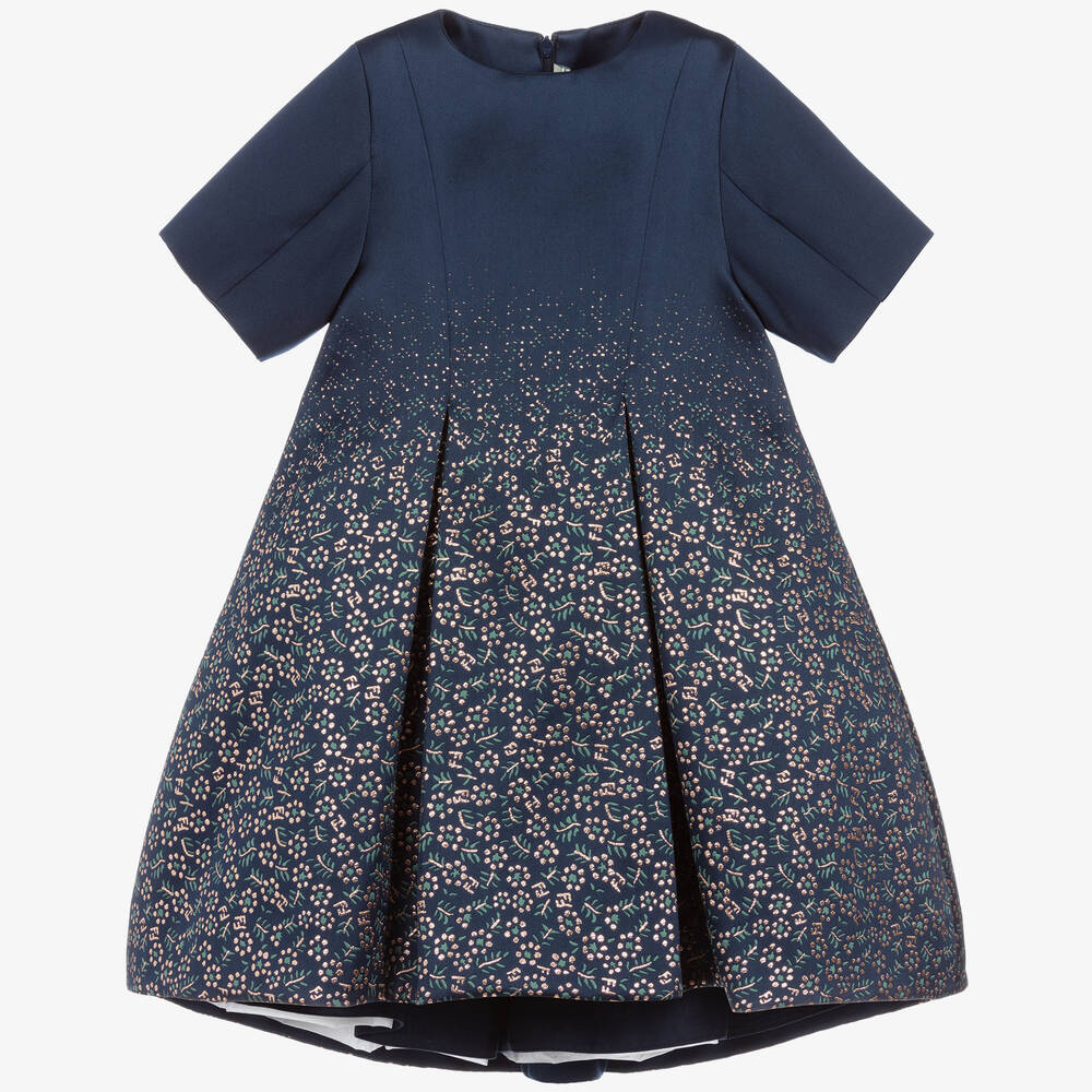 Fendi - Blue Silk Blend Jacquard Dress | Childrensalon