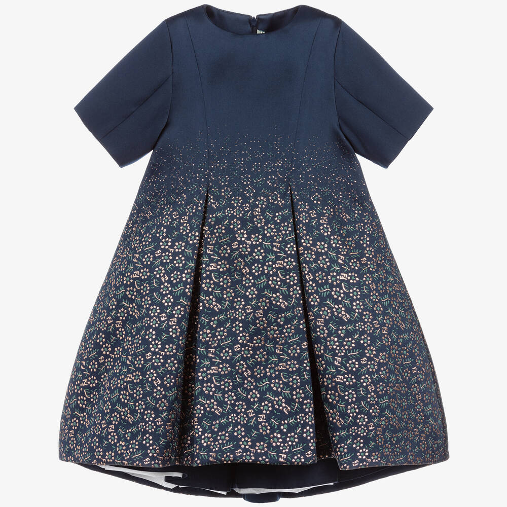 Blue Silk Blend Jacquard Dress
